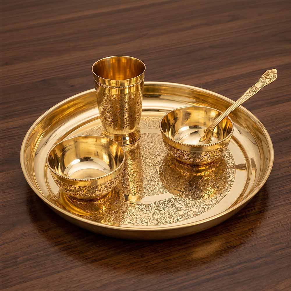 Mirzapur Brass Utensils - Thali Set 12 Inches Dia (1.15 Kg)