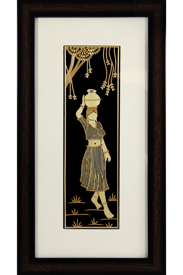 Sikki Grass Art - Women Carrying Water (9.5*17.5) Inches