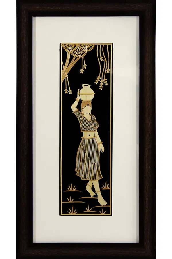 Sikki Grass Art - Women Carrying Water (9.5*17.5) Inches