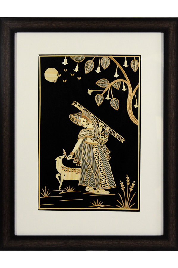 Sikki Grass Art - Women playing Veena (13.5*17.5) Inches