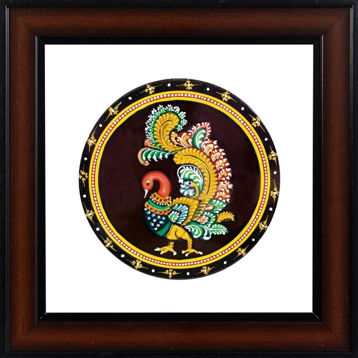 Peacock Mysore Ganjifa Cards (9x9) Inches, Transparent Frame