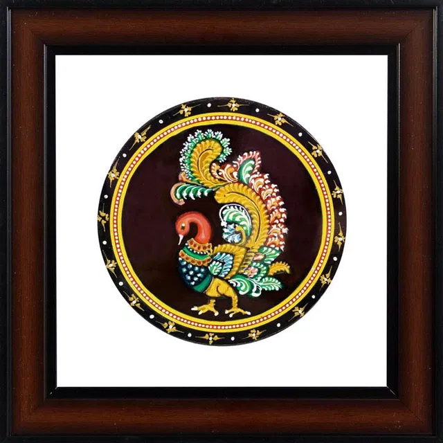 Peacock Mysore Ganjifa Cards (9x9) Inches, Transparent Frame