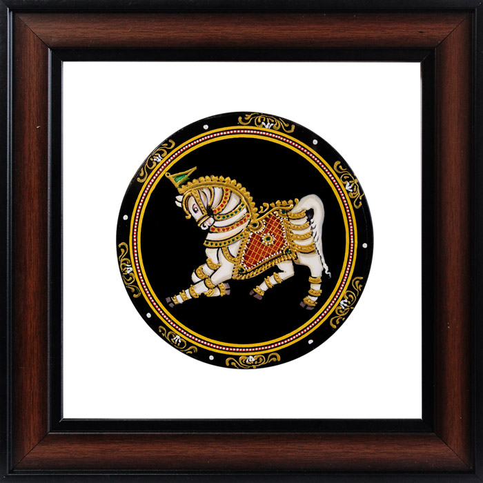 Horse (Ashva) Mysore Ganjifa Cards (9x9) Inches, Transparent Frame