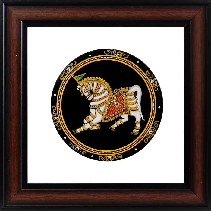 Horse (Ashva) Mysore Ganjifa Cards (9x9) Inches, Transparent Frame