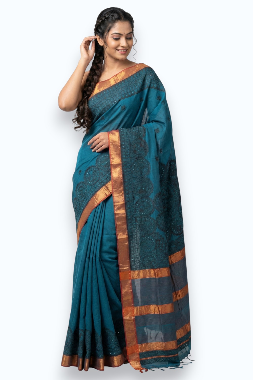 Maheshwar Handloom Cotton-Silk Saree with Madhubani Hand Painting