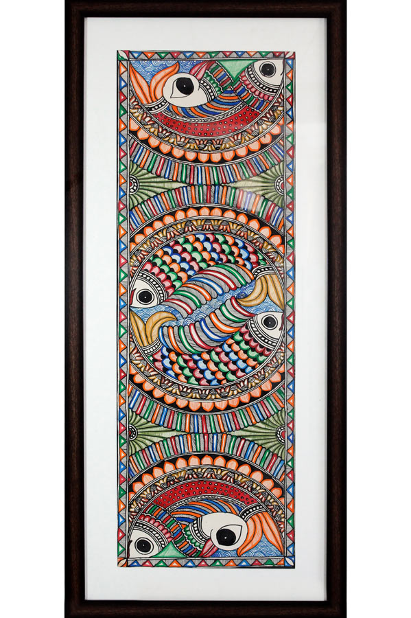 Madhubani Painting Peacock Fish (16*35 Inches)