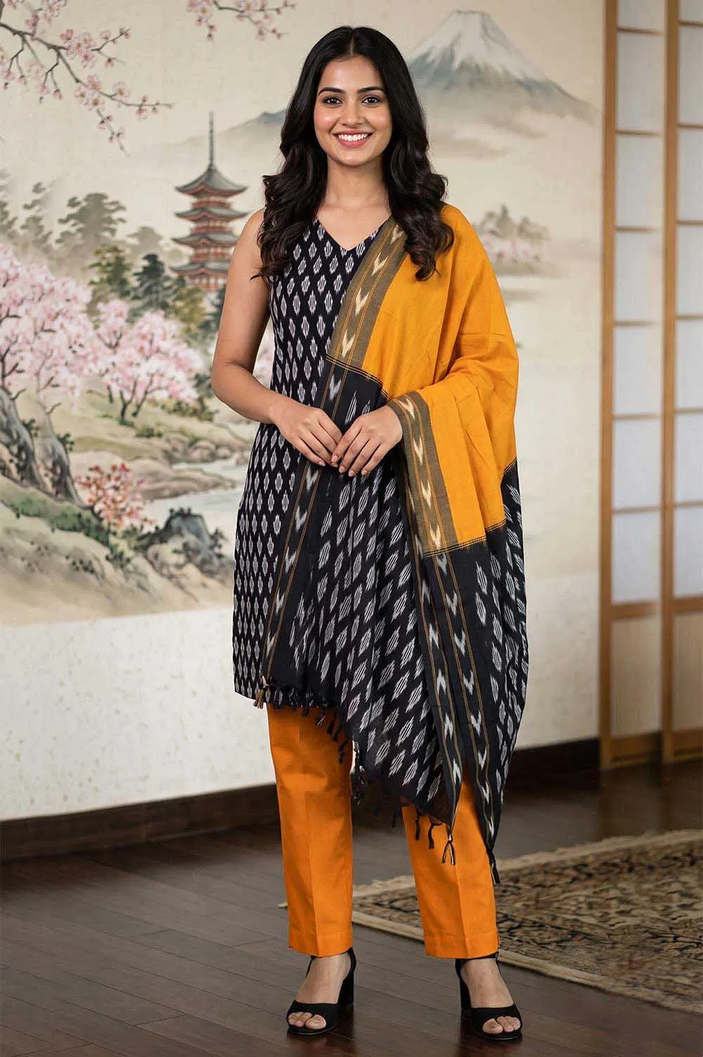 Pochampally Single Ikat Salwar Suit with Double Ikat Dupatta