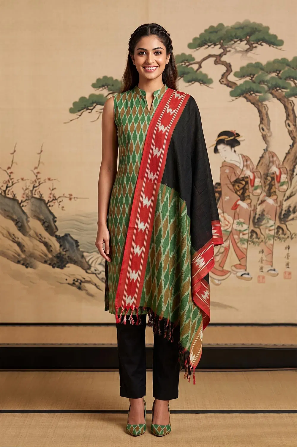 Pochampally Single Ikat Salwar Suit with Double Ikat Dupatta