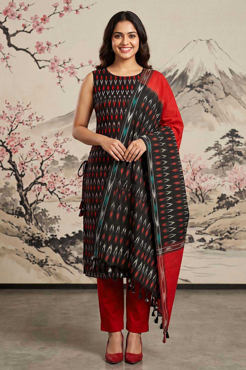 Pochampally Single Ikat Salwar Suit with Double Ikat Dupatta