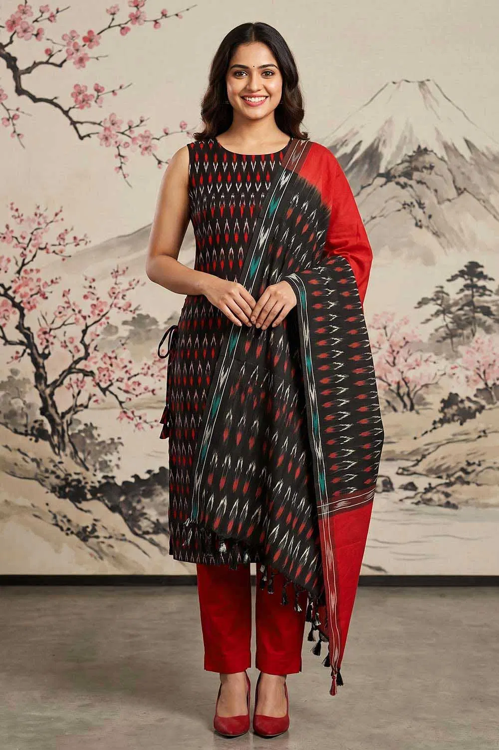 Pochampally Single Ikat Salwar Suit with Double Ikat Dupatta