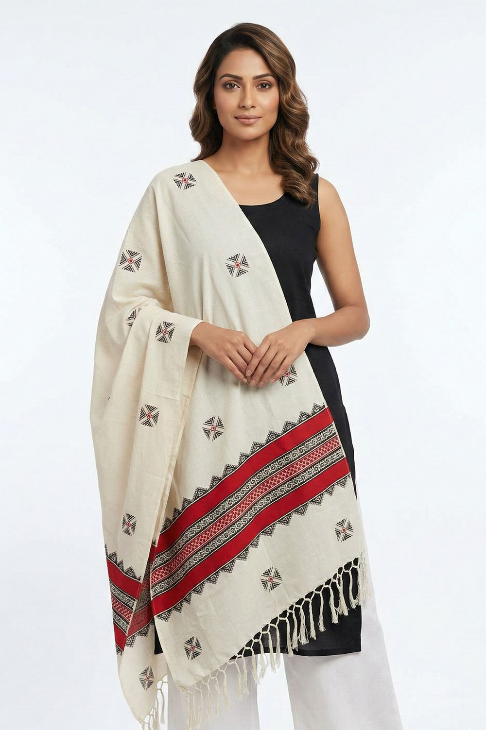 Toda Hand Embroidered Wool-Cotton Shawl