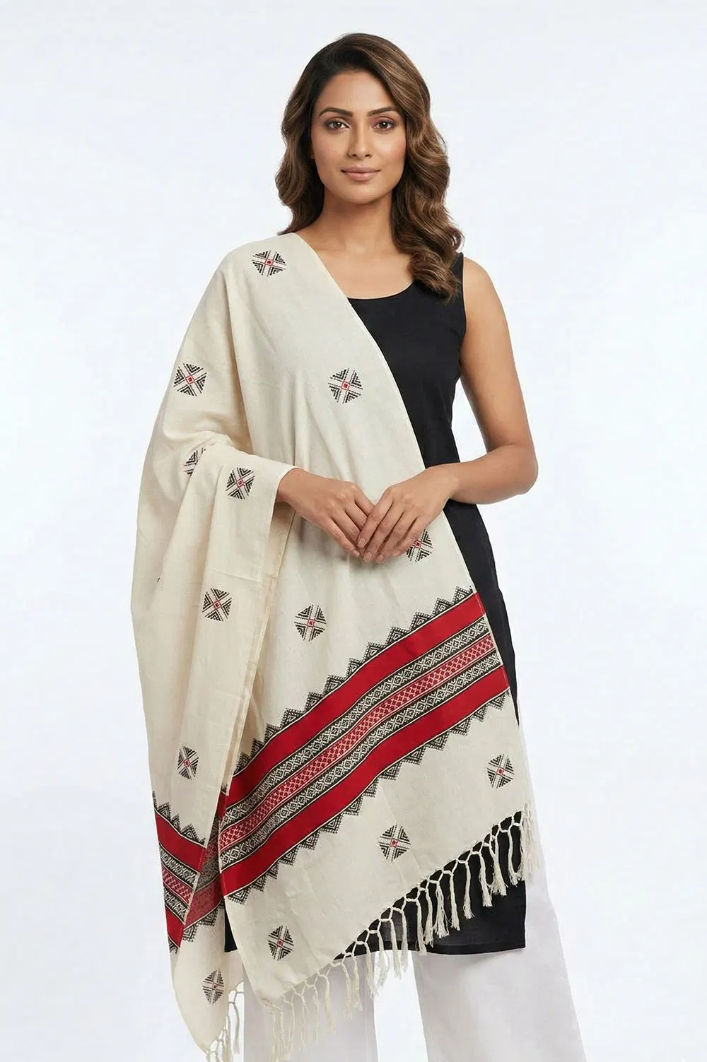 Toda Hand Embroidered Wool-Cotton Shawl