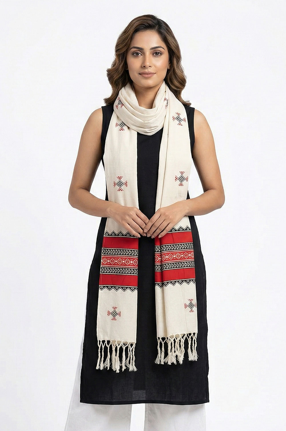 Toda Hand Embroidered Wool-Cotton Muffler
