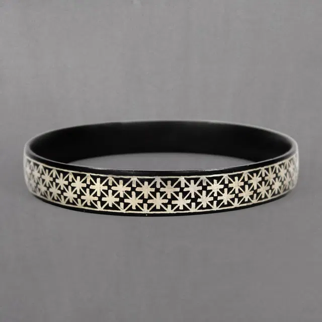 Bidriware Silver Inlay Star Bangle - Single (2.4 & 2.5 Inch Dia)