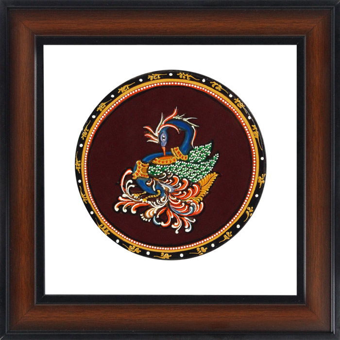 Peacock Mysore Ganjifa Cards (9x9) Inches, Transparent Frame