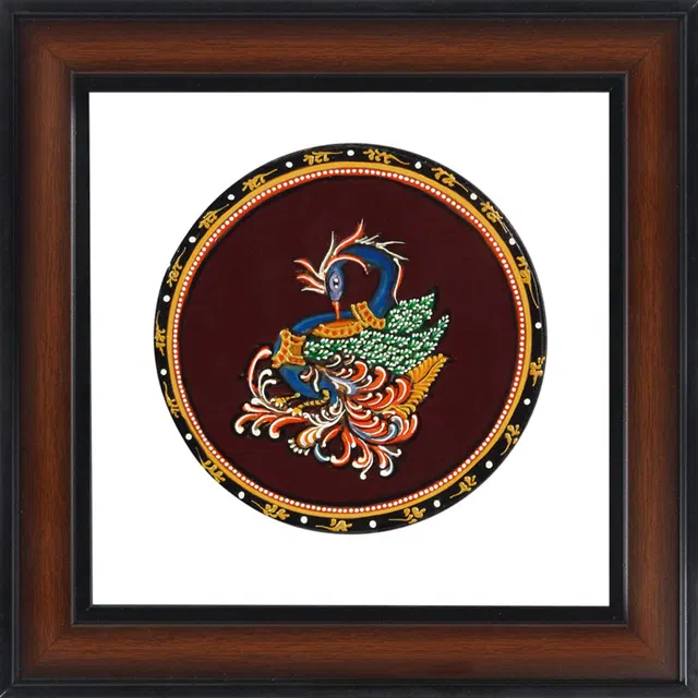 Peacock Mysore Ganjifa Cards (9x9) Inches, Transparent Frame