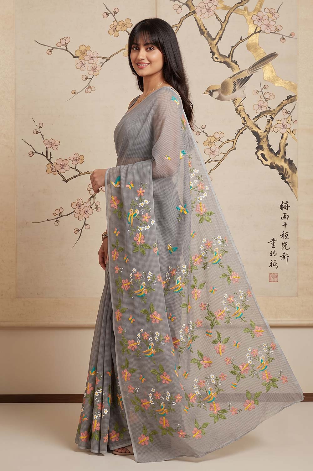 Kota Embroidery Work Cotton Mix Saree