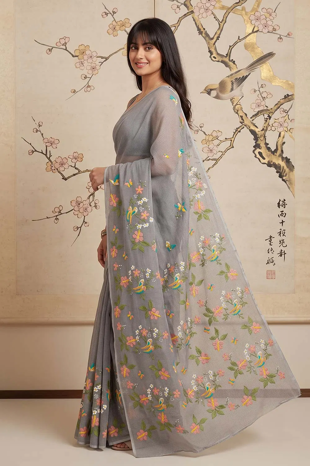 Kota Embroidery Work Cotton Mix Saree