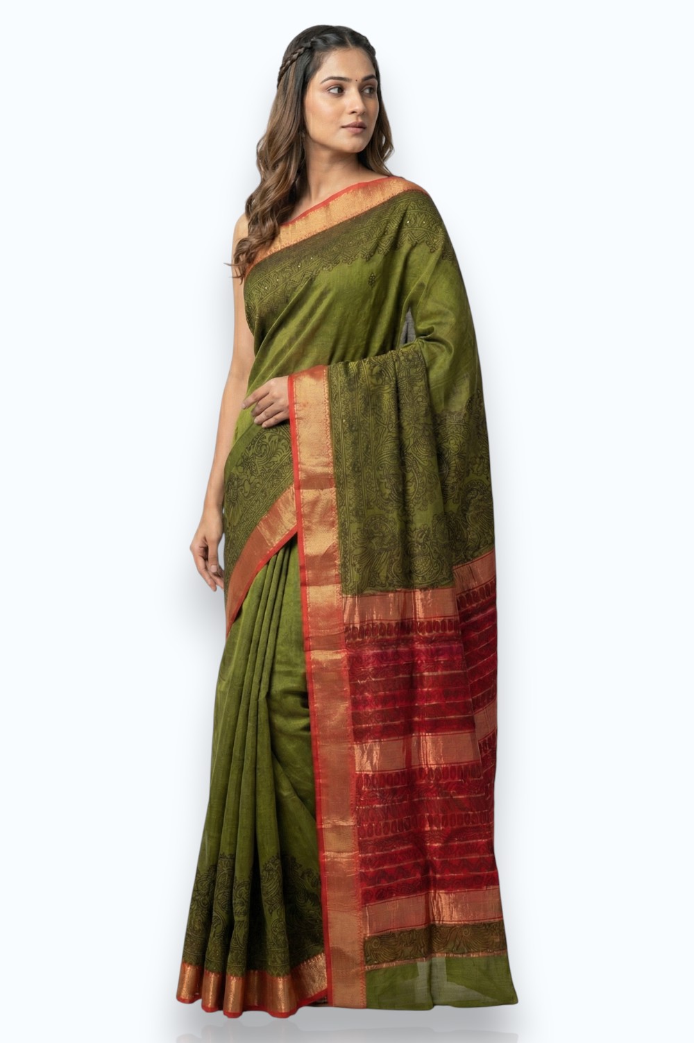 Maheshwar Handloom Cotton-Silk Saree with Madhubani Hand Painting