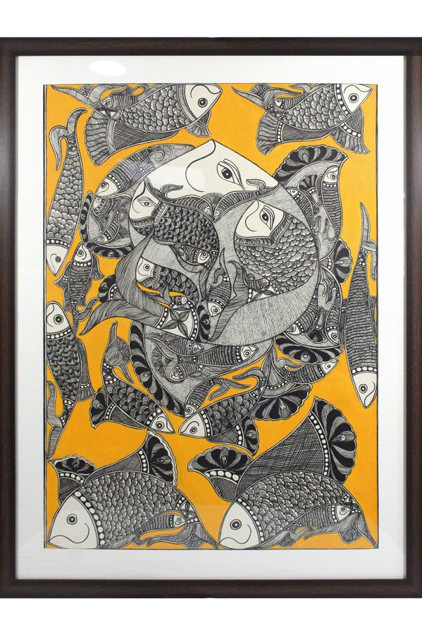 Madhubani Painting Machali Ras (26x34) Inches