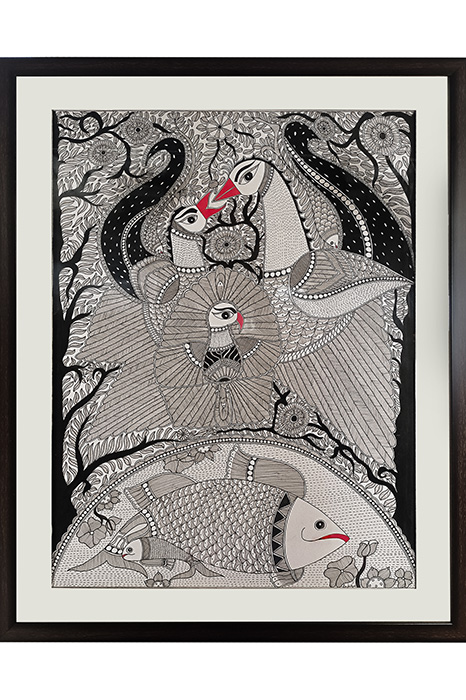 Madhubani Painting Machali Ras (34x26) Inches