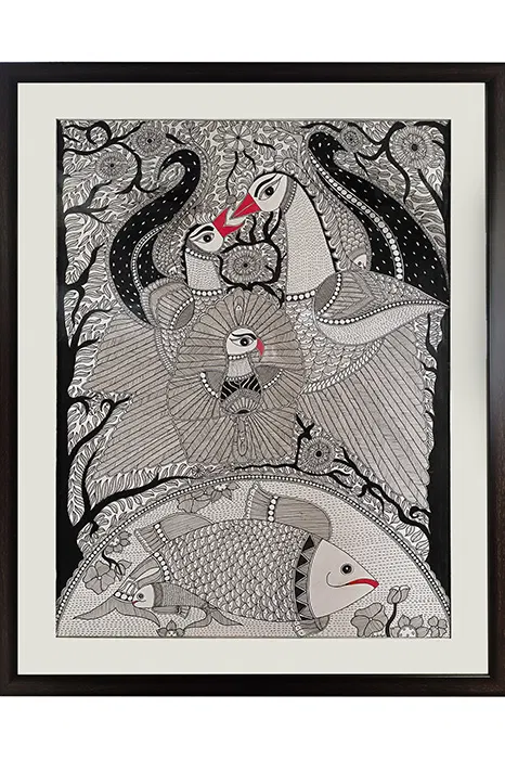 Madhubani Painting Machali Ras (34x26) Inches