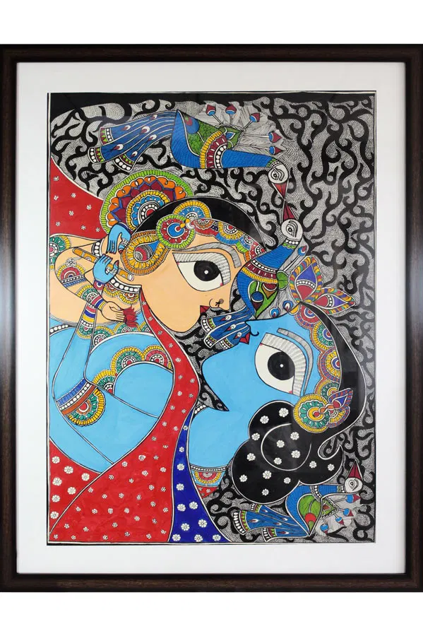 Madhubani Painting Radha Krishna (34x26) Inches