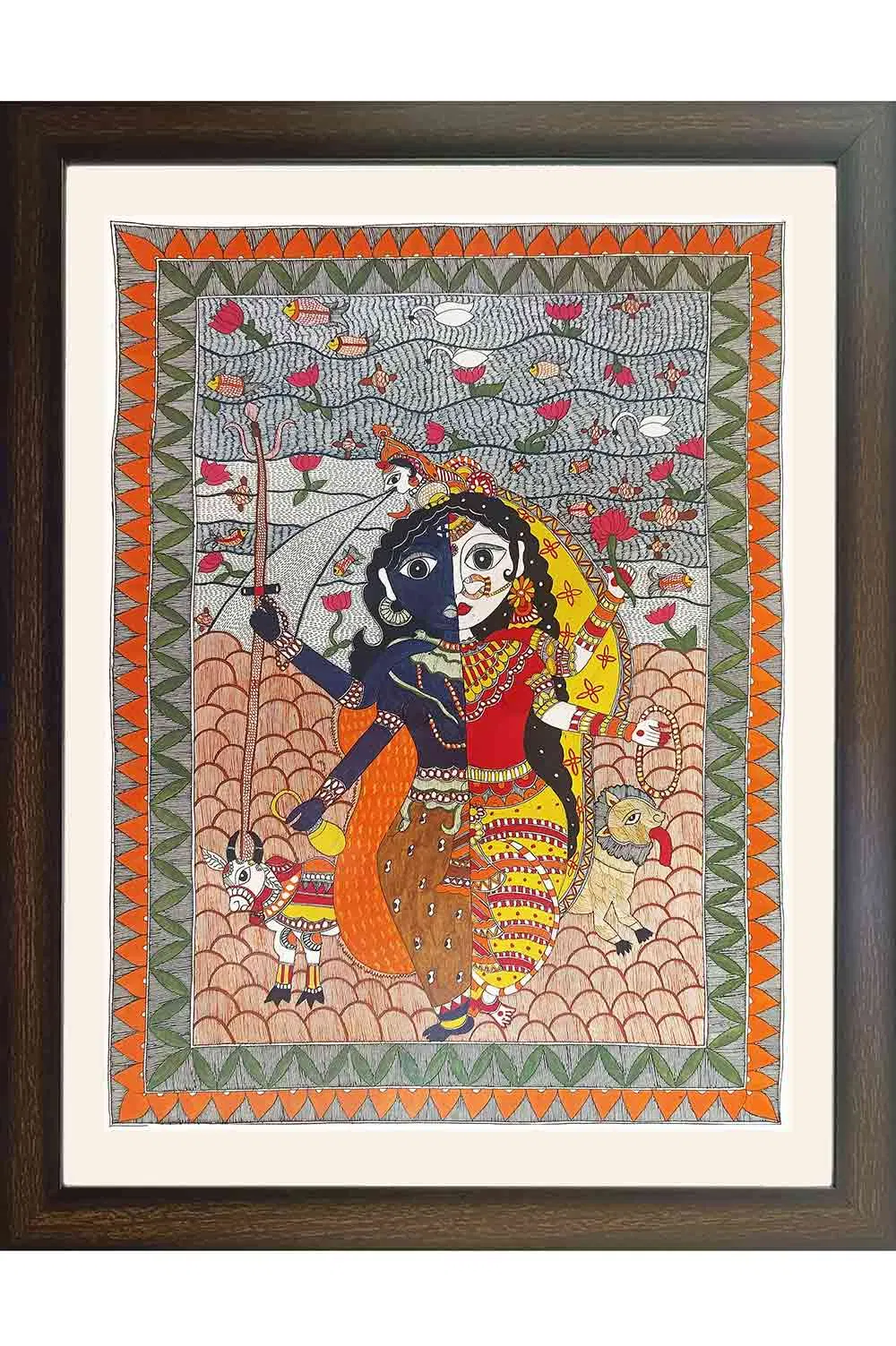 Madhubani Painting Ardhanarishwara (26x34) Inches