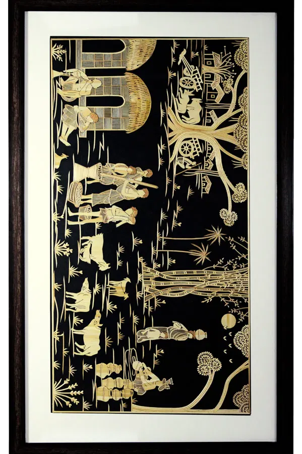 Sikki Grass Art - Village Life (31*19) Inches