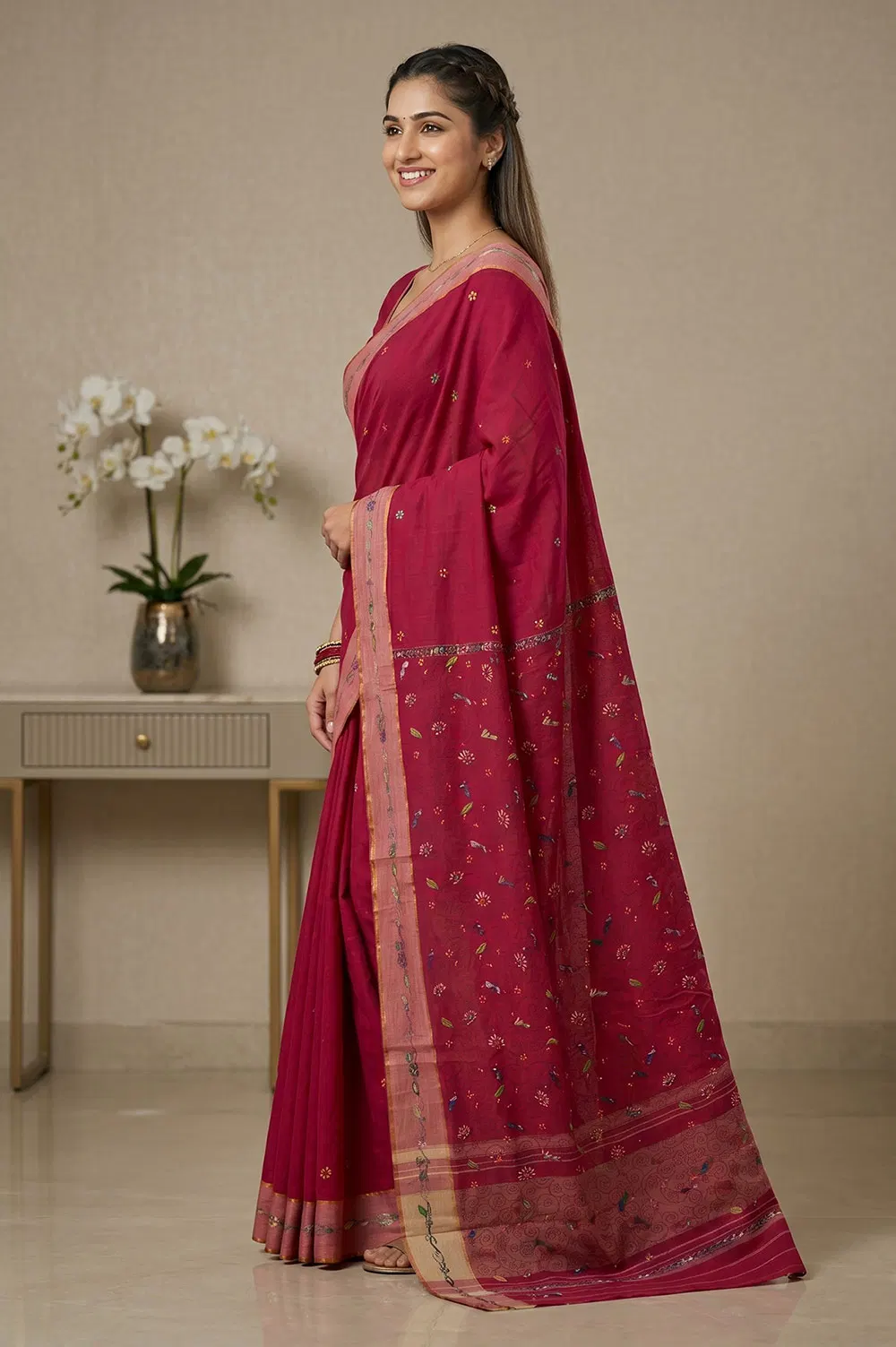 Nakshi Kantha Cotton Saree (Intricate Hand Embroidery)