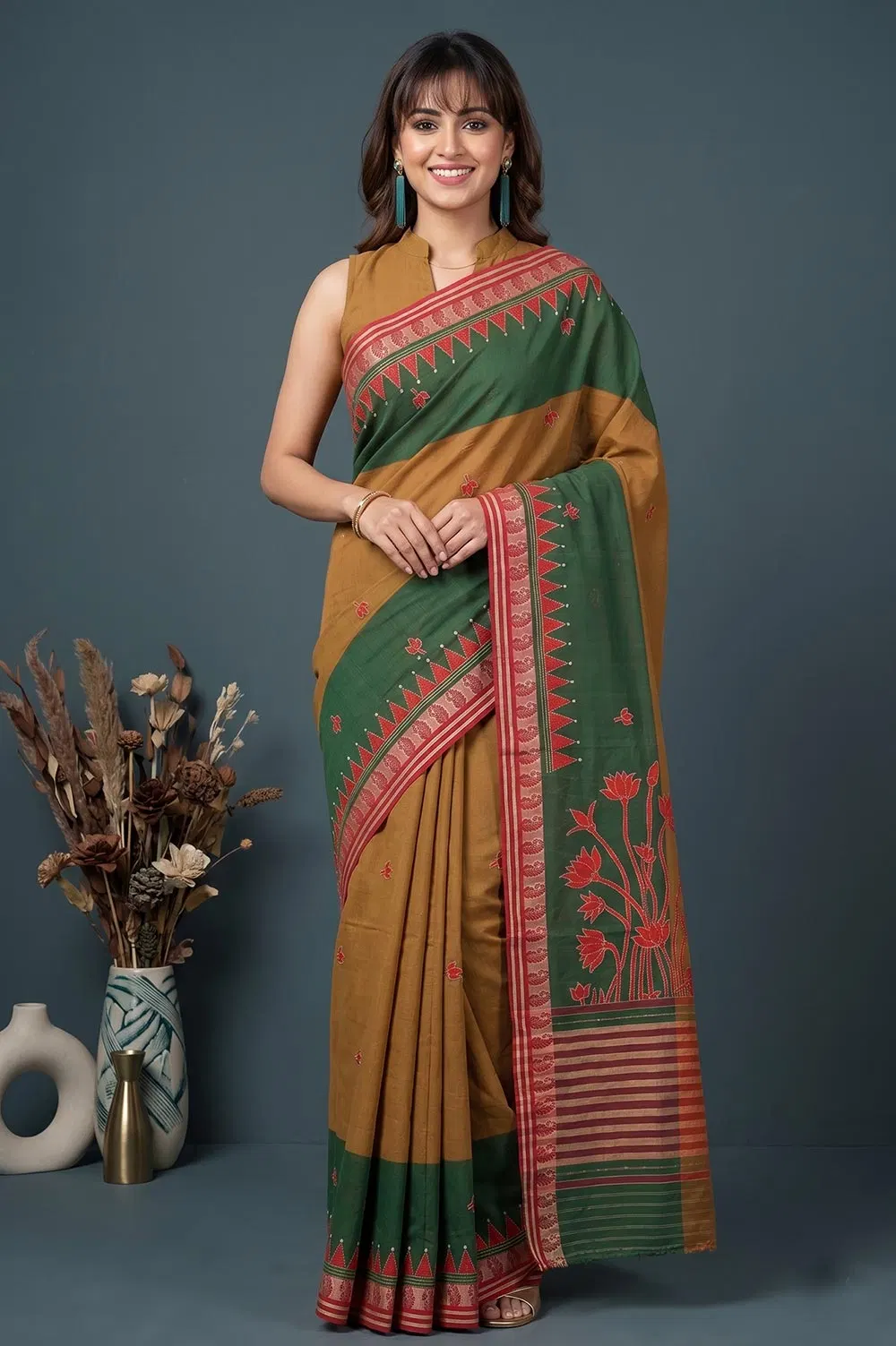 Nakshi Kantha Cotton Saree (Intricate Hand Embroidery)