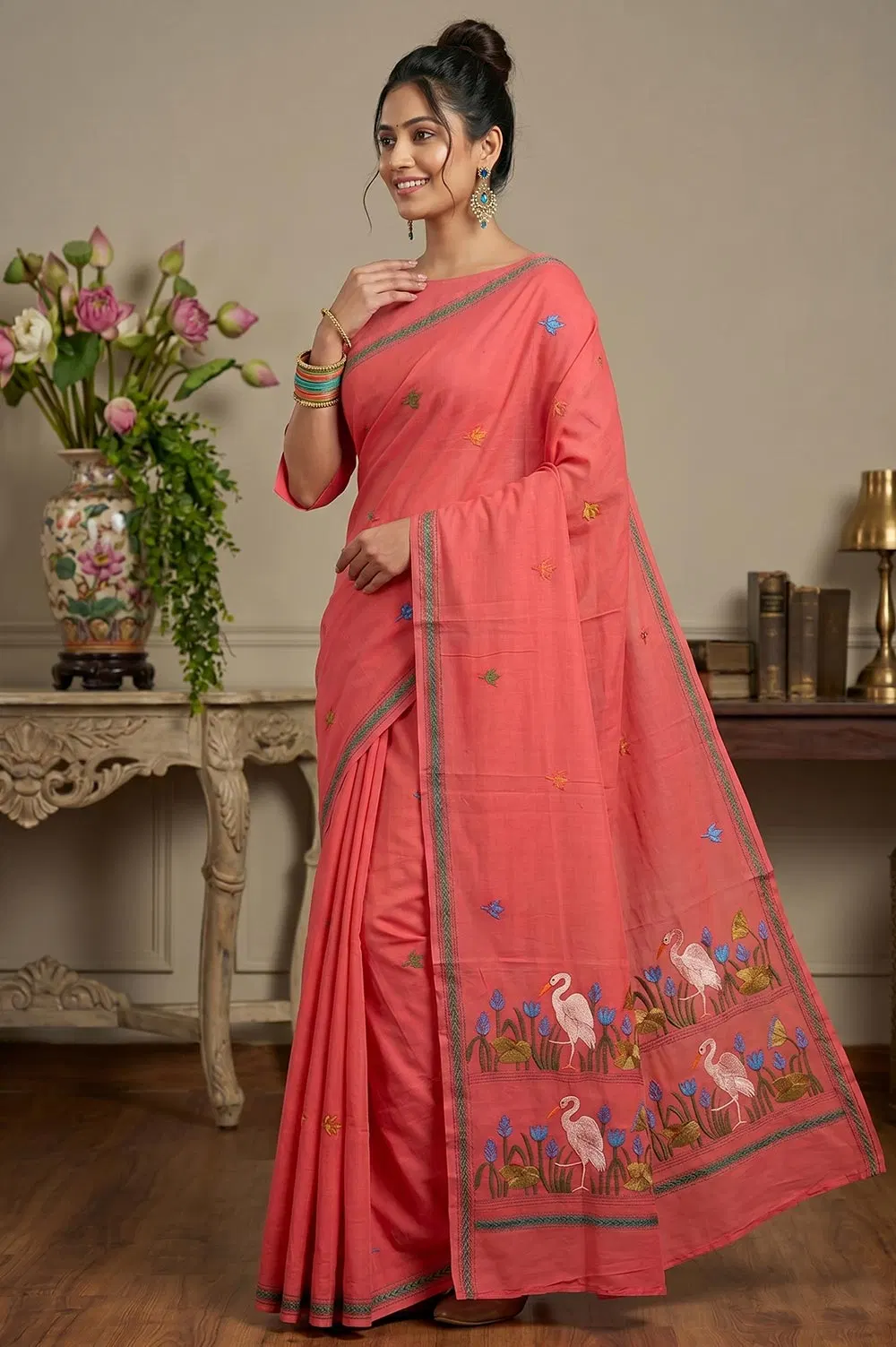 Nakshi Kantha Cotton Saree (Intricate Hand Embroidery)