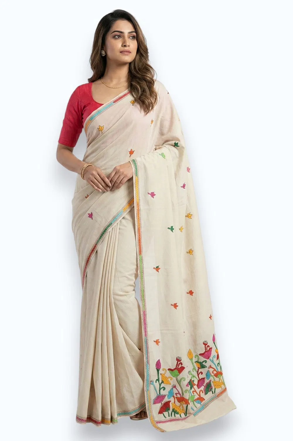 Nakshi Kantha Semi Silk Saree (Intricate Hand Embroidery)