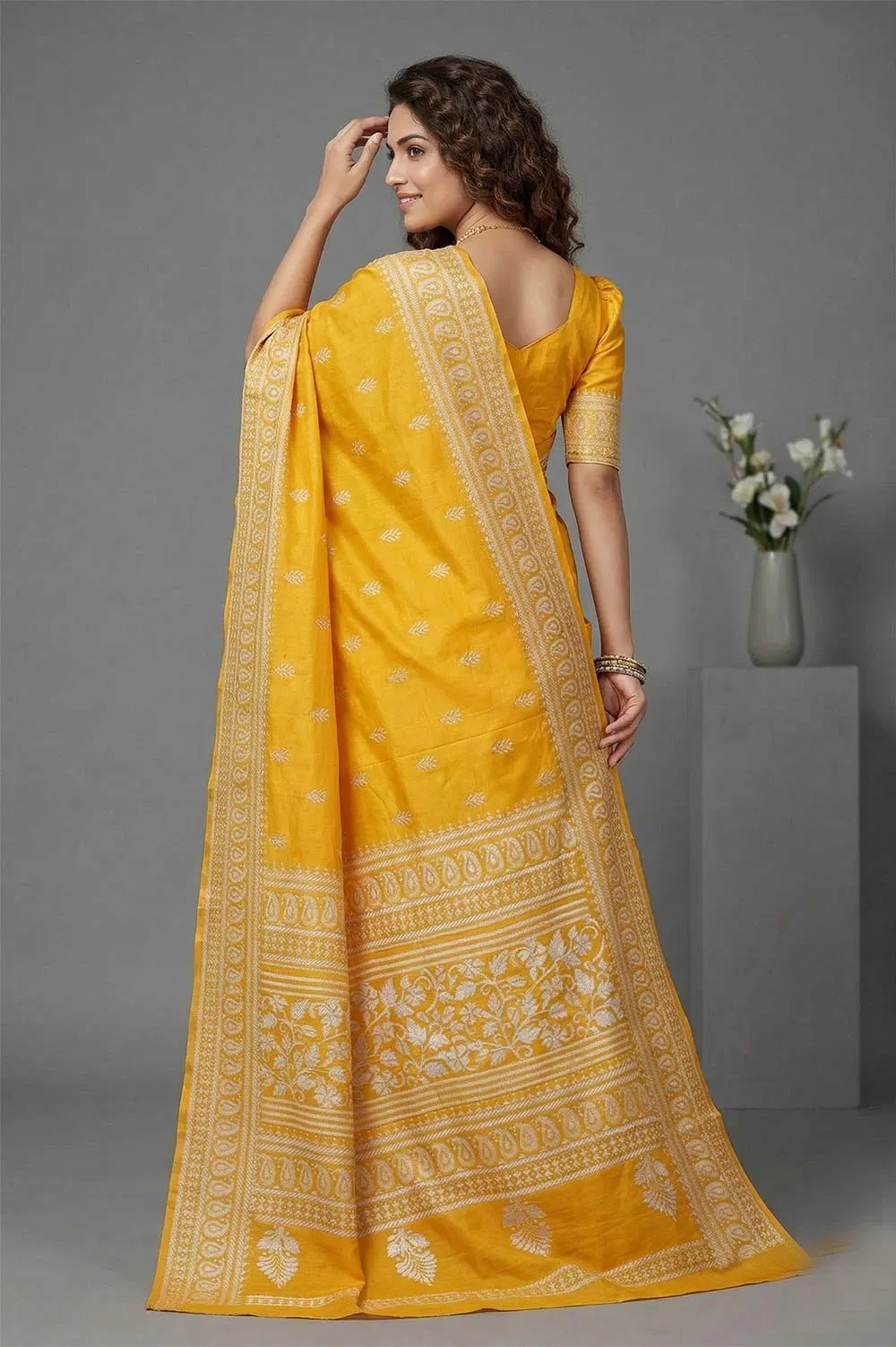 Nakshi Kantha Semi Silk Saree (Intricate Hand Embroidery)
