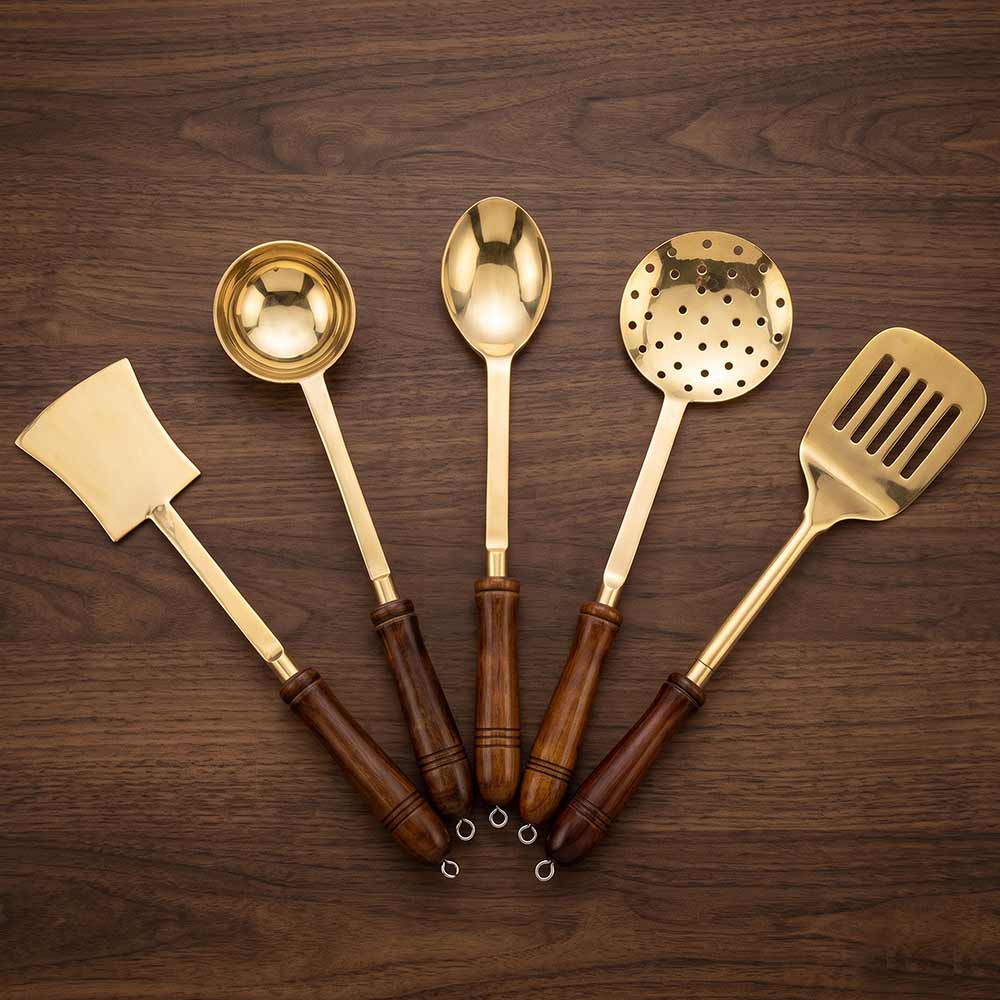 Mirzapur Brass Utensils - Serving Spoons (Set of 5) 1kg