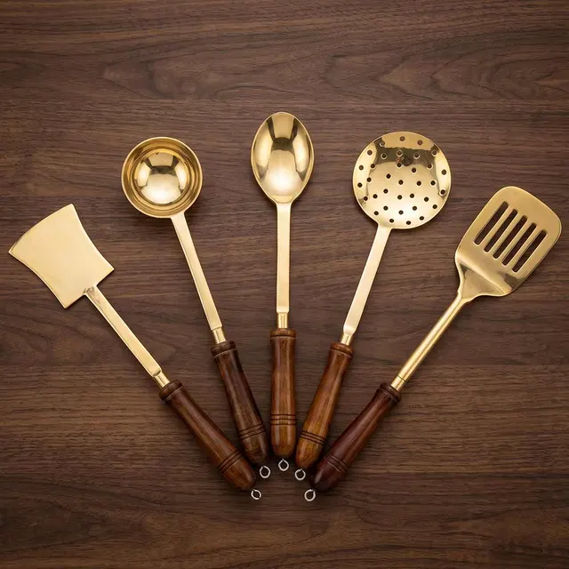 Mirzapur Brass Utensils - Serving Spoons (Set of 5) 1kg