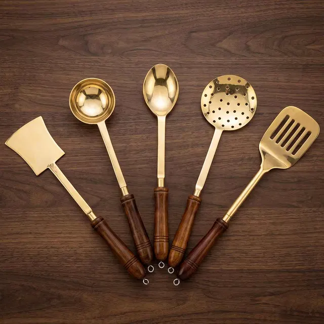 Mirzapur Brass Utensils - Serving Spoons (Set of 5) 1kg