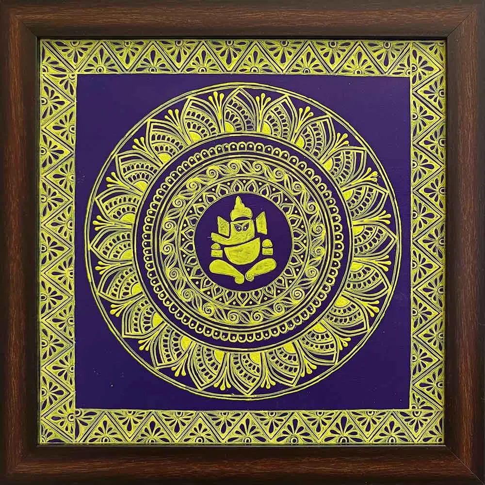 Uttarakhand Aipan Art on Wood (14x14) Inches
