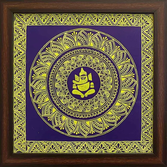 Uttarakhand Aipan Art on Wood (14x14) Inches