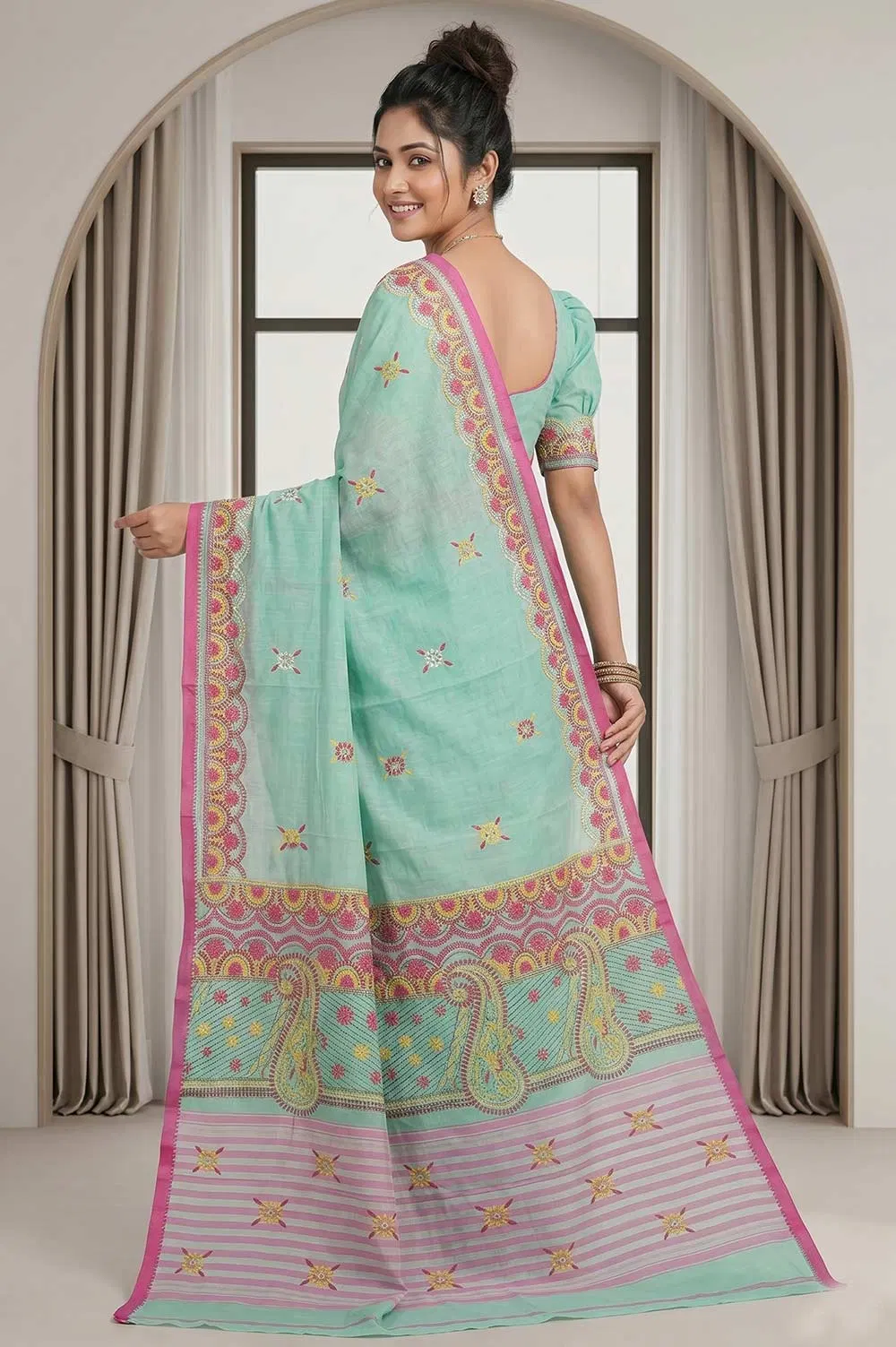 Nakshi Kantha Cotton Saree (Intricate Hand Embroidery)