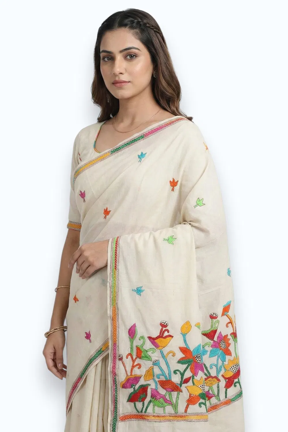 Nakshi Kantha Semi Silk Saree (Intricate Hand Embroidery)