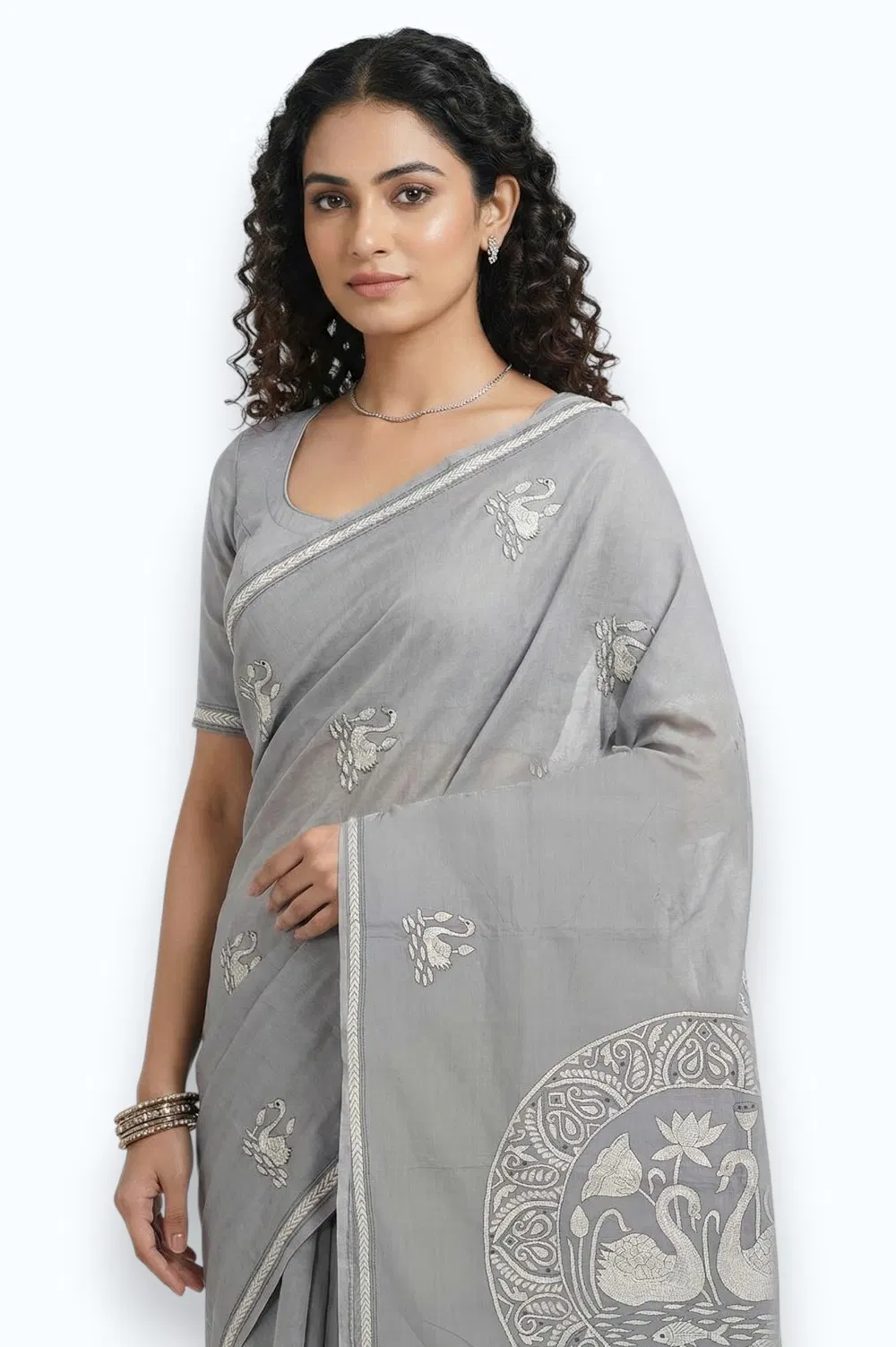 Nakshi Kantha Semi Silk Saree (Intricate Hand Embroidery)