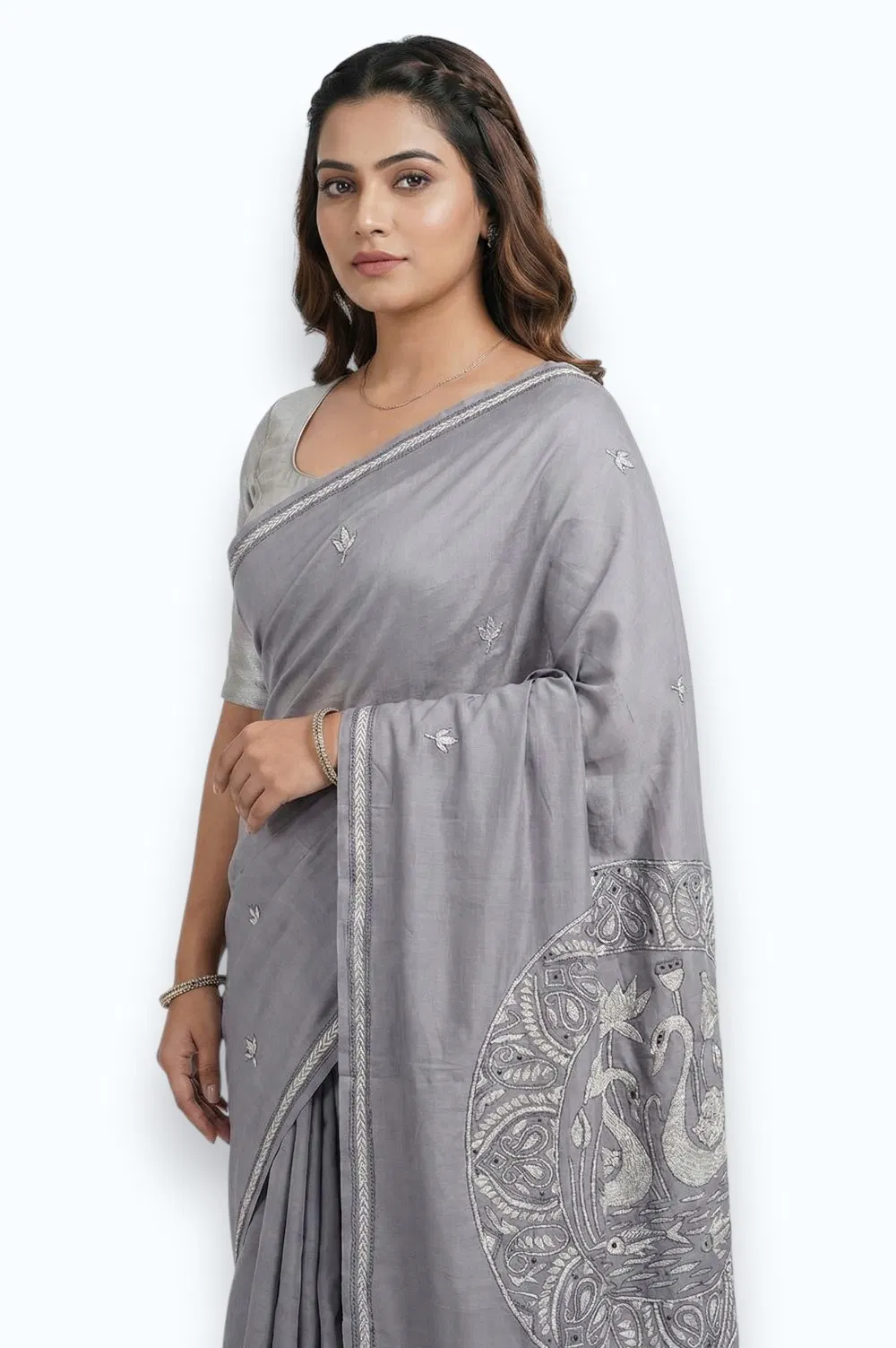 Nakshi Kantha Semi Silk Saree (Intricate Hand Embroidery)