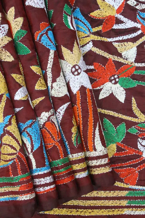 Nakshi Kantha Semi Silk Saree (Intricate Hand Embroidery)