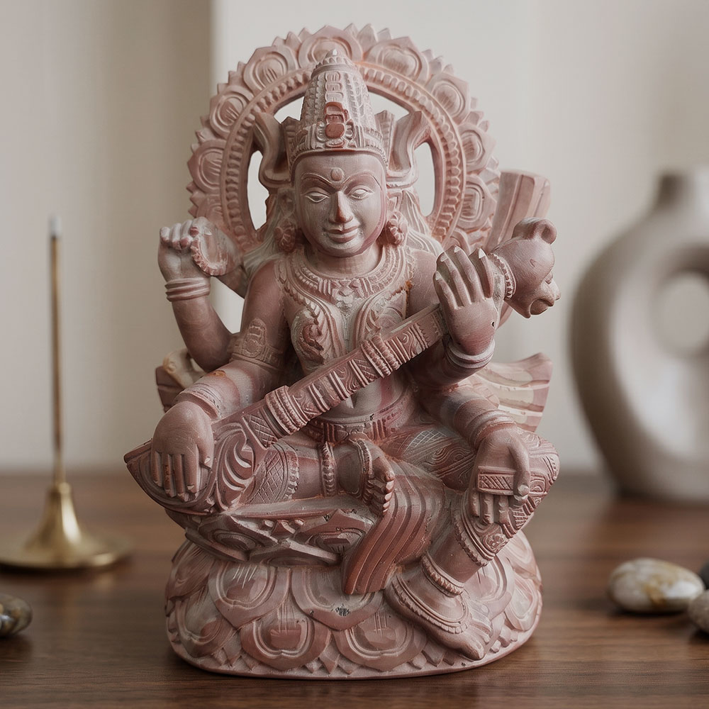 Konark Stone Carving Saraswati (8 Inches)