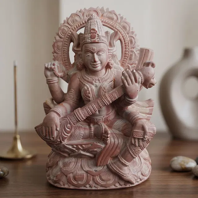 Konark Stone Carving Saraswati (8 Inches)