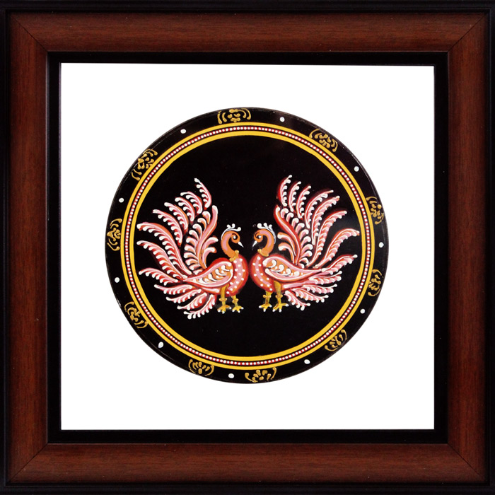 Peacock Mysore Ganjifa Cards (9x9) Inches, Transparent Frame