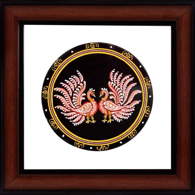 Peacock Mysore Ganjifa Cards (9x9) Inches, Transparent Frame