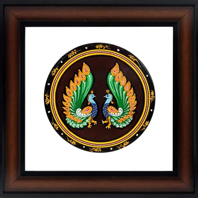 Peacock Mysore Ganjifa Cards (9x9) Inches, Transparent Frame