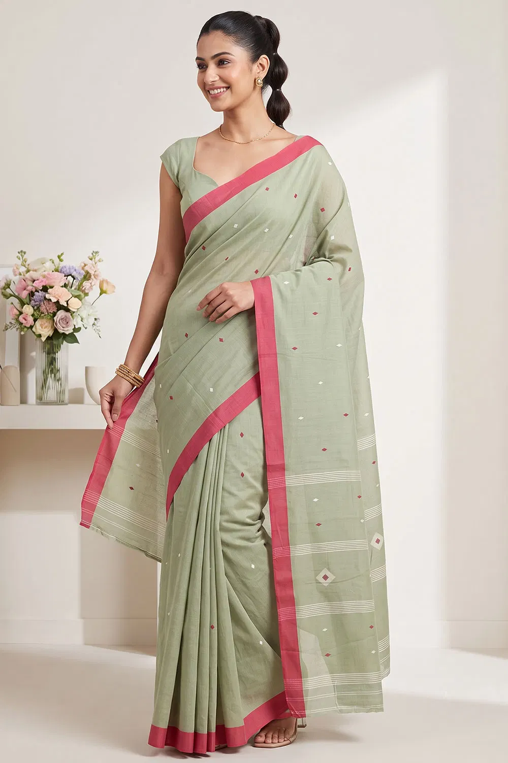 Jamdani Handloom Cotton Saree (No Blouse)